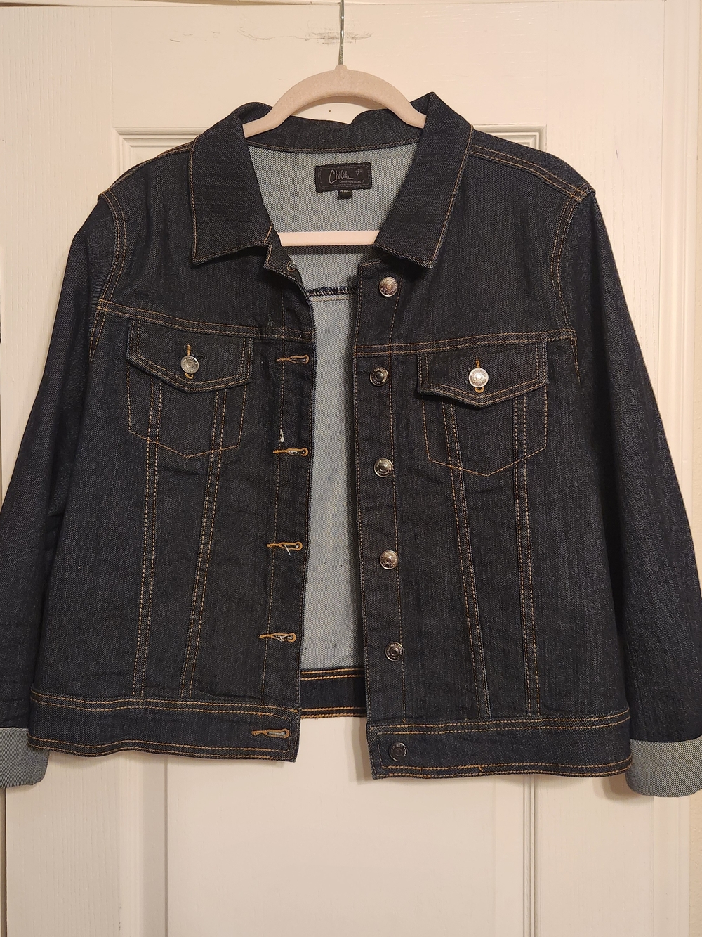 Dark Denim Jacket with Contrast Stitching